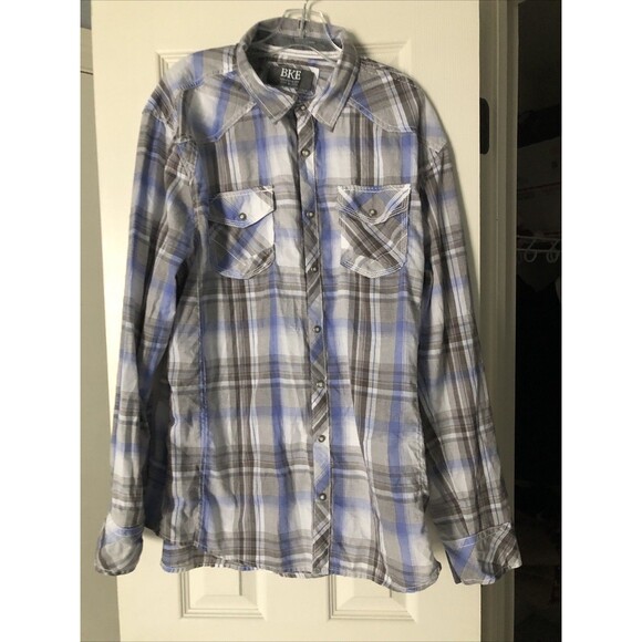 BKE Shirt Men’s XL Blue Plaid Athletic Fit Pearl Snap Long Sleeve Western - Picture 3 of 7